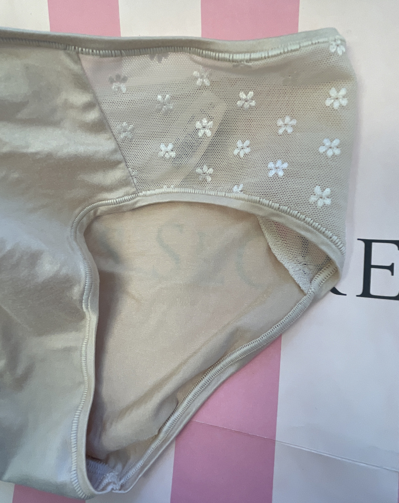 RARE *2014* NWT VICTORIA’S SECRET SATIN-LIKE HIPHUGGER , SMOOTH MESH NUDE/ LARGE