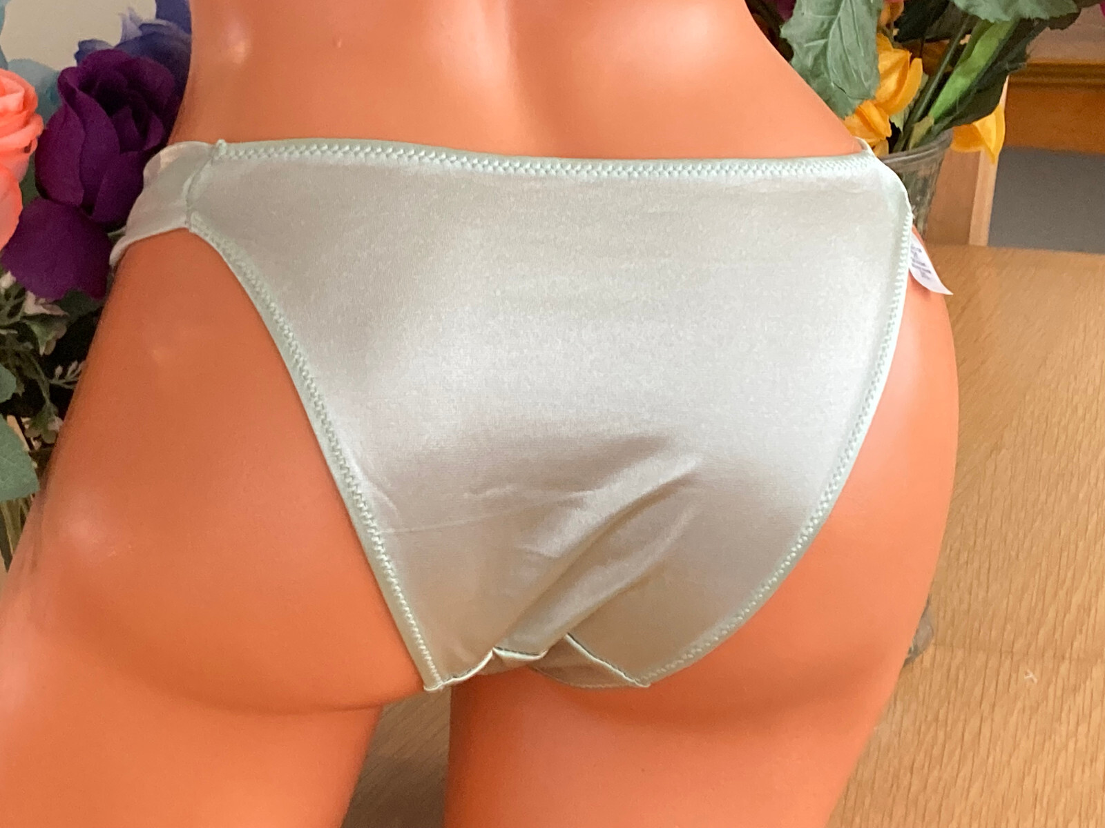 623 Hi SHINE 6/M Tea Green Second Skin Cheeky Tanga Panty Rhinestone Swan #S114