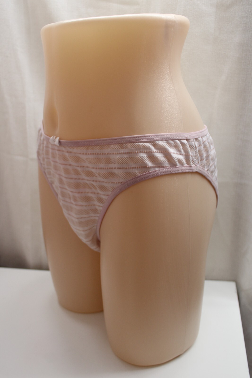 Women’s white beige Striped polyester Mesh Bikini Panties M