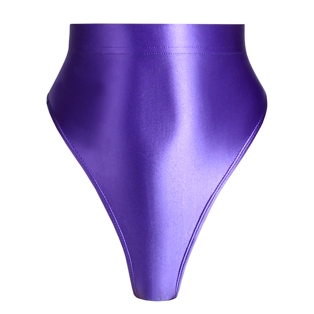 Women Sexy Shiny High-Waisted Panties Glossy Gymnastics Briefs Inner Outer Wear