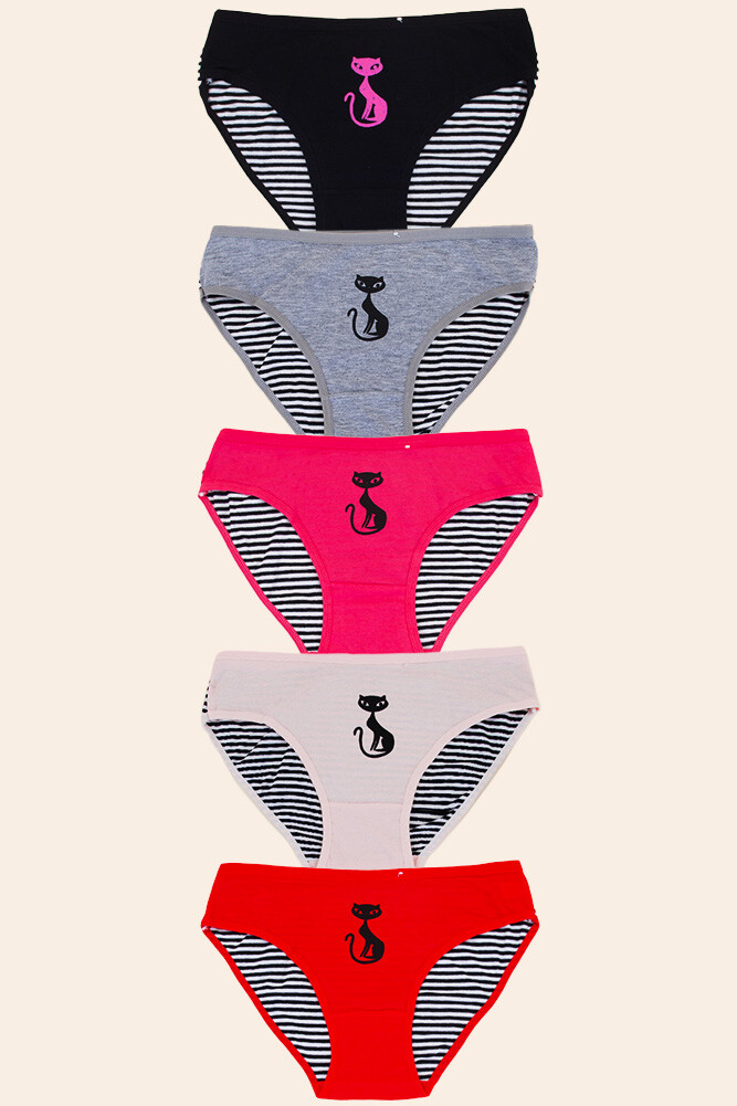 ScarvesMe 5 pack Women’s Assorted Color Cat Print Cotton Sexy Hipster Panties