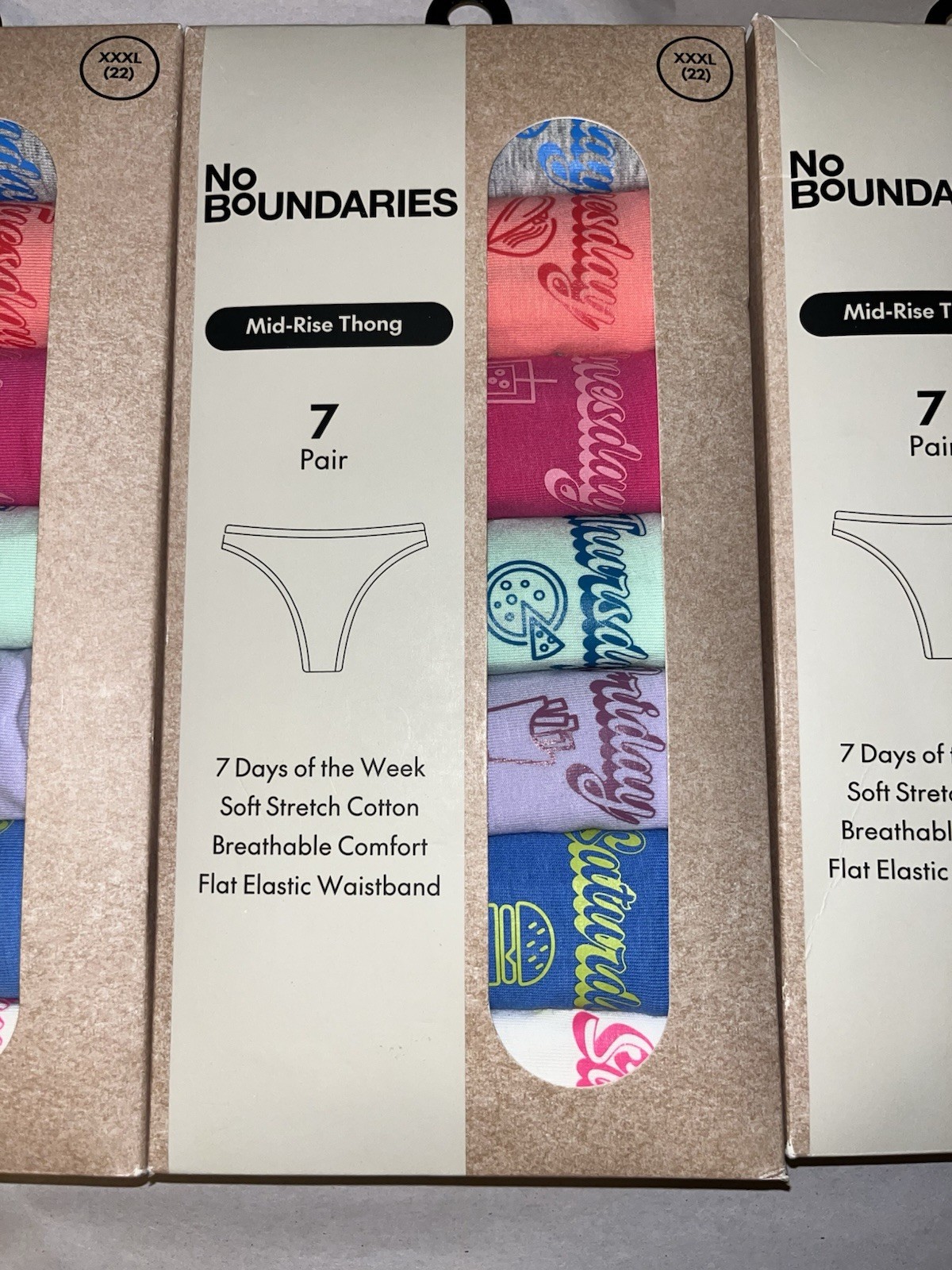 (3) No Boundaries L Mid-Rise Thong Panties 7 Days of the Week Pack XXXL 22 New