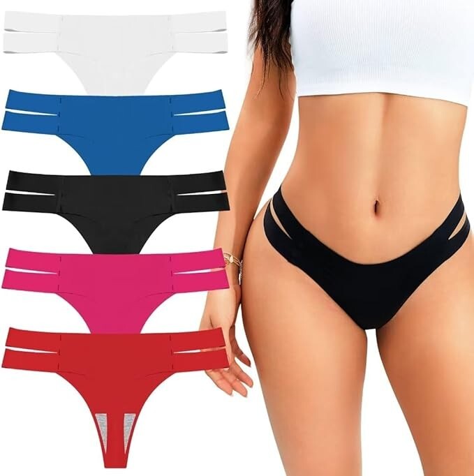 5Pcs Seamless Thongs,No Show Panties Underwear Invisible Bikini Workout Botton-L