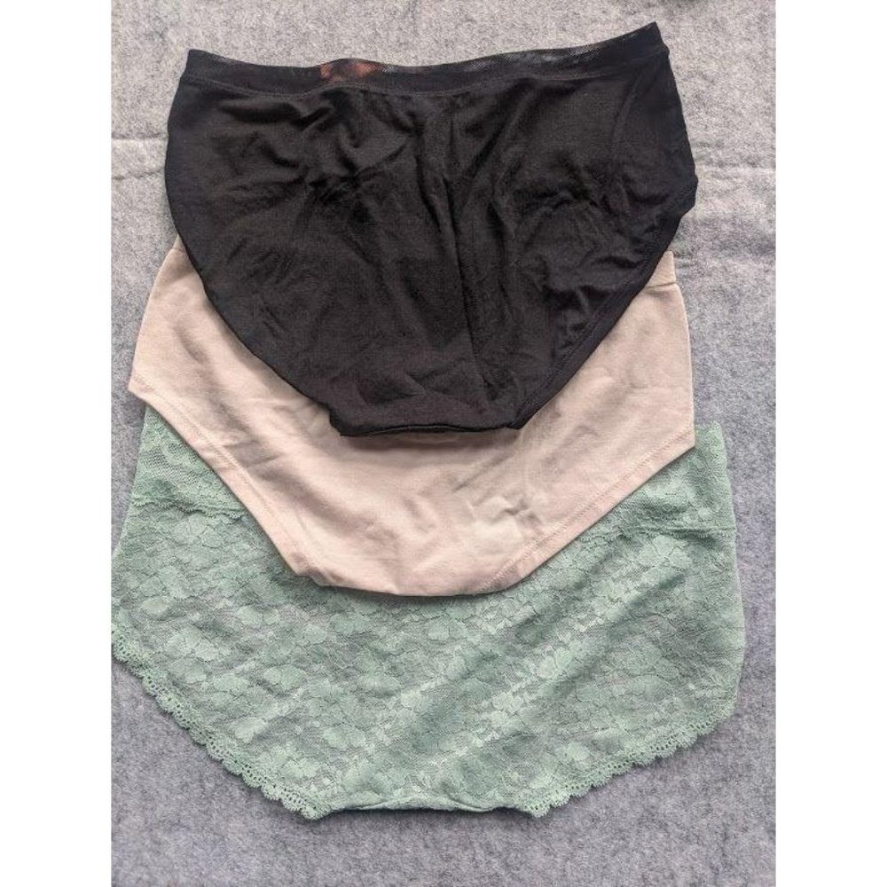 3 Pack Auden Panties Womens Size XS Black Tan Sage Green Lace Hipster Bikini NEW