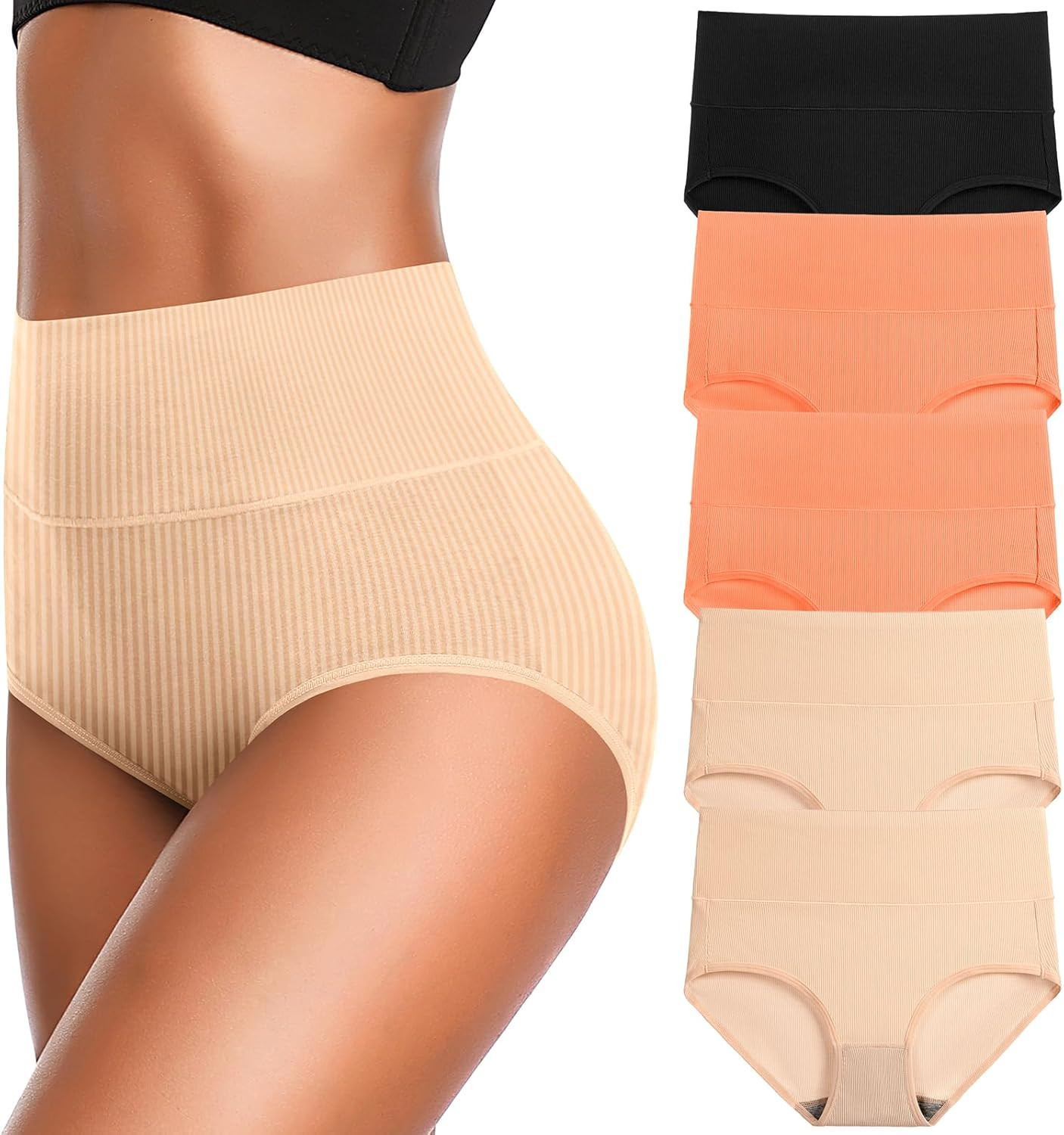 Women’S High Waist Cotton Underwear Super Stretchy Briefs Full Coverage Panties