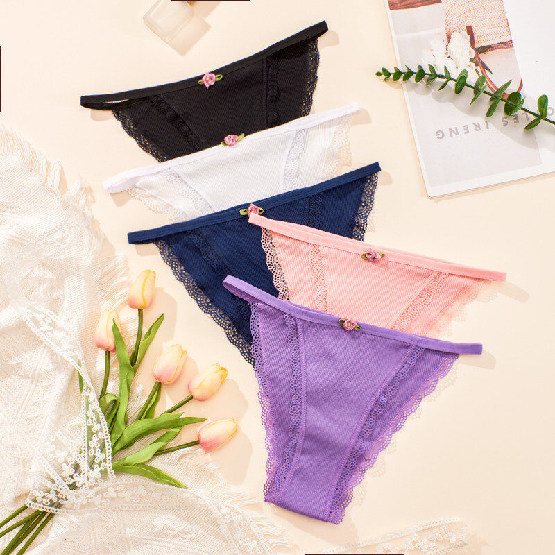 5 Pack Lot Sexy Thong Bikini Panties Women Lace Brief G-string Low Rise Lingerie