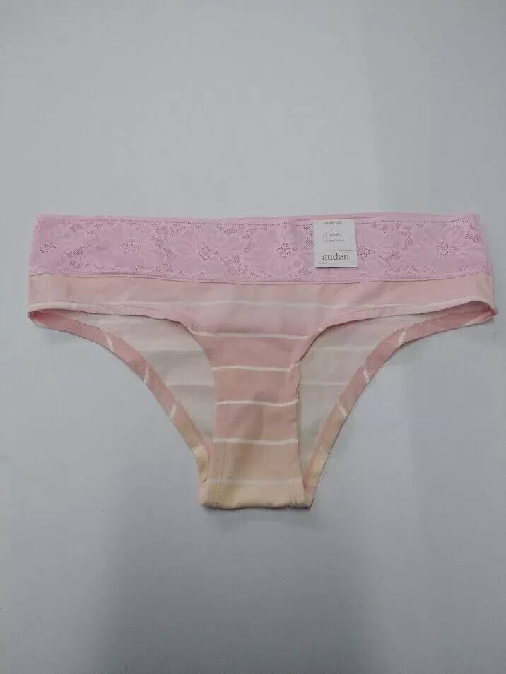 Women’s Striped Cotton Cheeky Underwear Lace Waistband Auden Sunset Ombre M B08