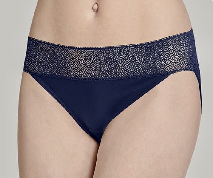JOCKEY Soft Touch Lace Waistband Navy Blue Bikini Panty Womens Sz M 6 L 7 2XL 9