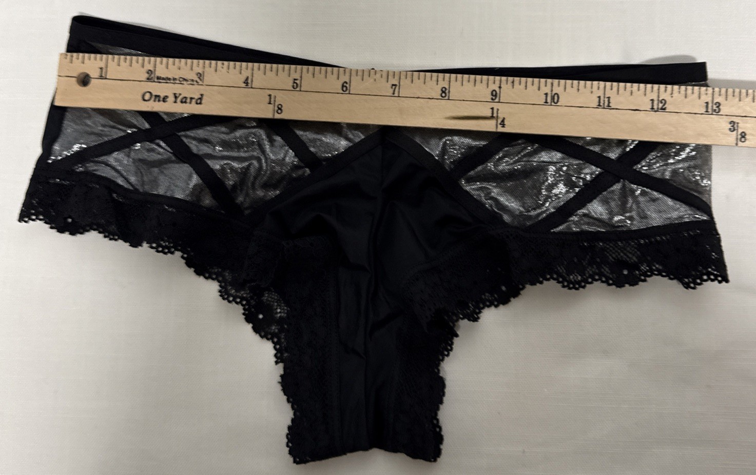 VICTORIA’S SECRET Cheeky Panty Metallic Sheer Silver Strappy Lace Edging Med