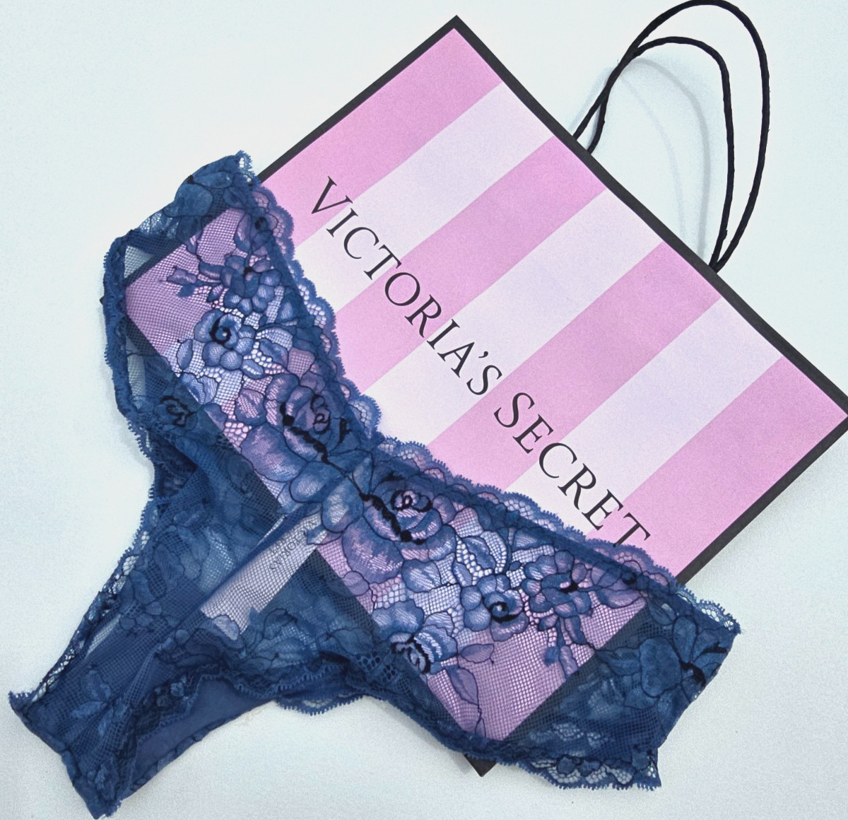 Victoria’s Secret Very Sexy NWT Small S Denim Blue Lace Cheeky Panty Sheer