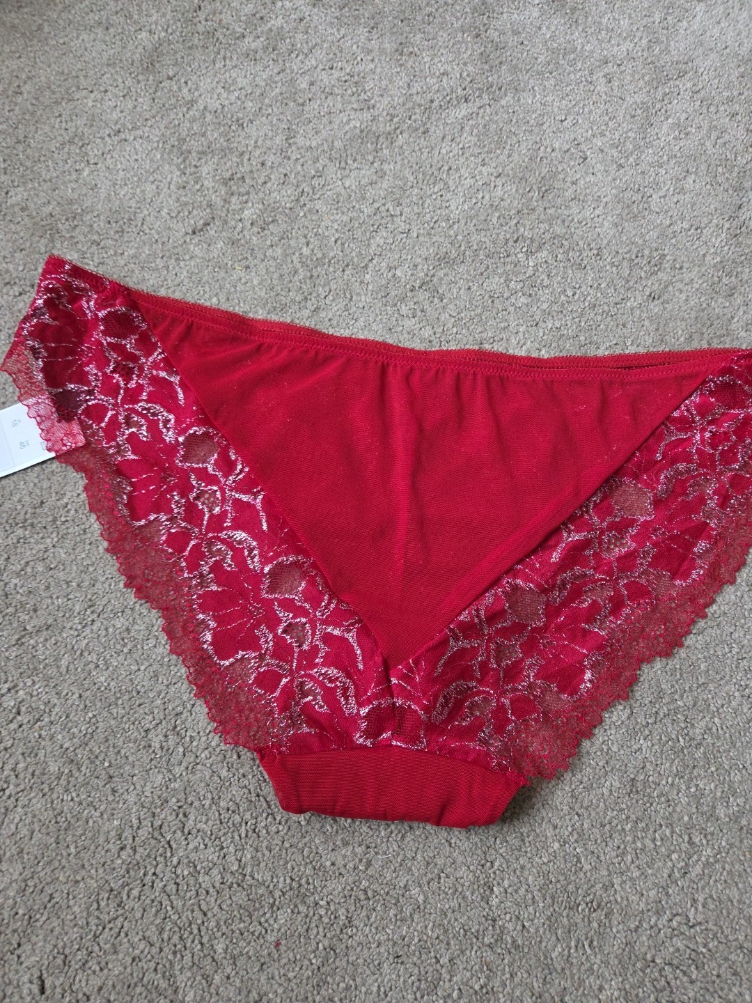 Red & Silver Brazillian Ladies Gorgeous briefs Knickers Uk size 18 Brand New