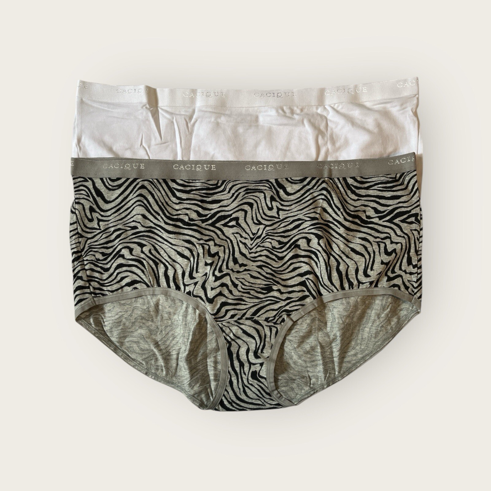 Cacique Lane Bryant Cotton Full Brief Panty sz 18/20 Lot of 2 Zebra Animal White