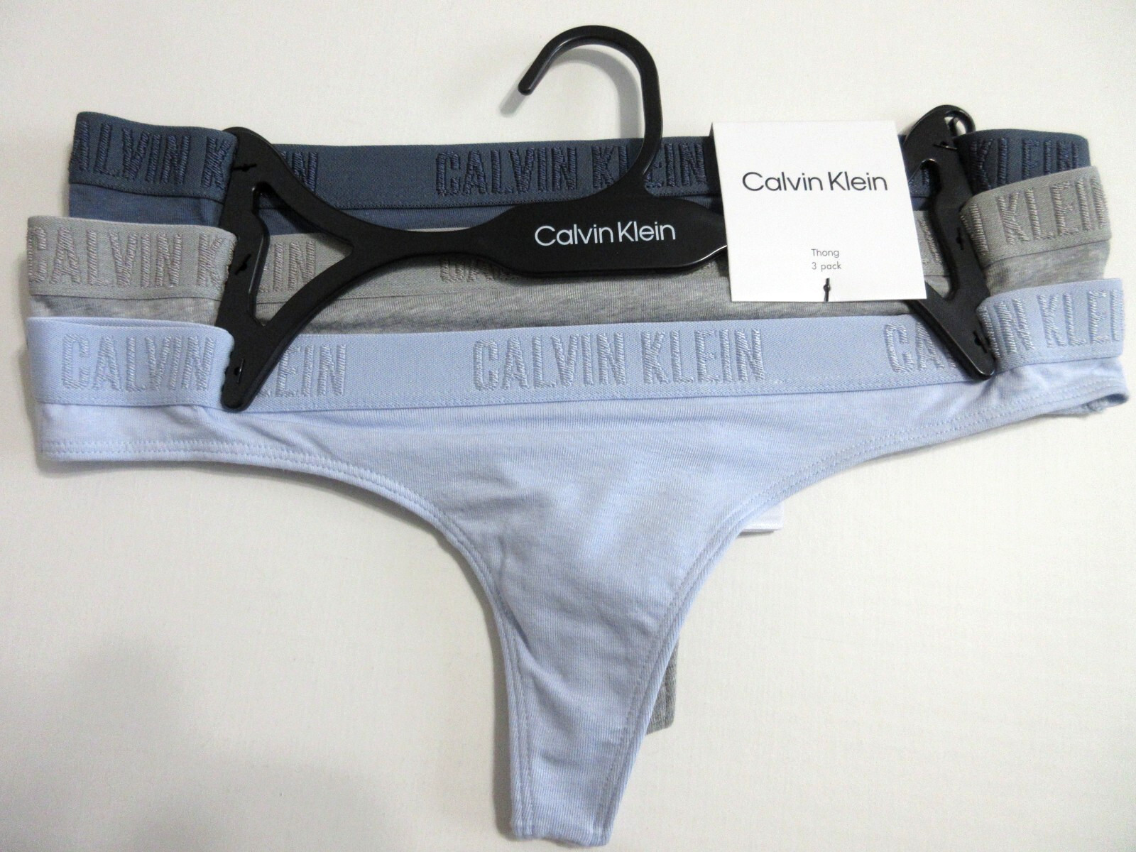 Calvin Klein 3-Pairs THONGS Panties Blue Gray Stretch Cotton QP2000R women ~ S
