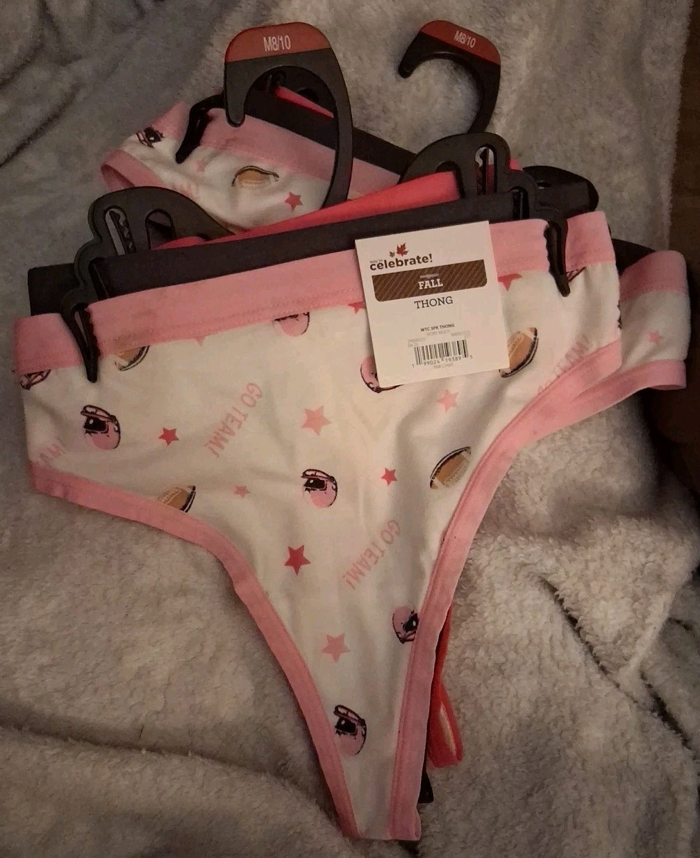 “Celebrate!” Womens Thong Sets, Lot Of 6, Size Med, Football Themed, Multicolor