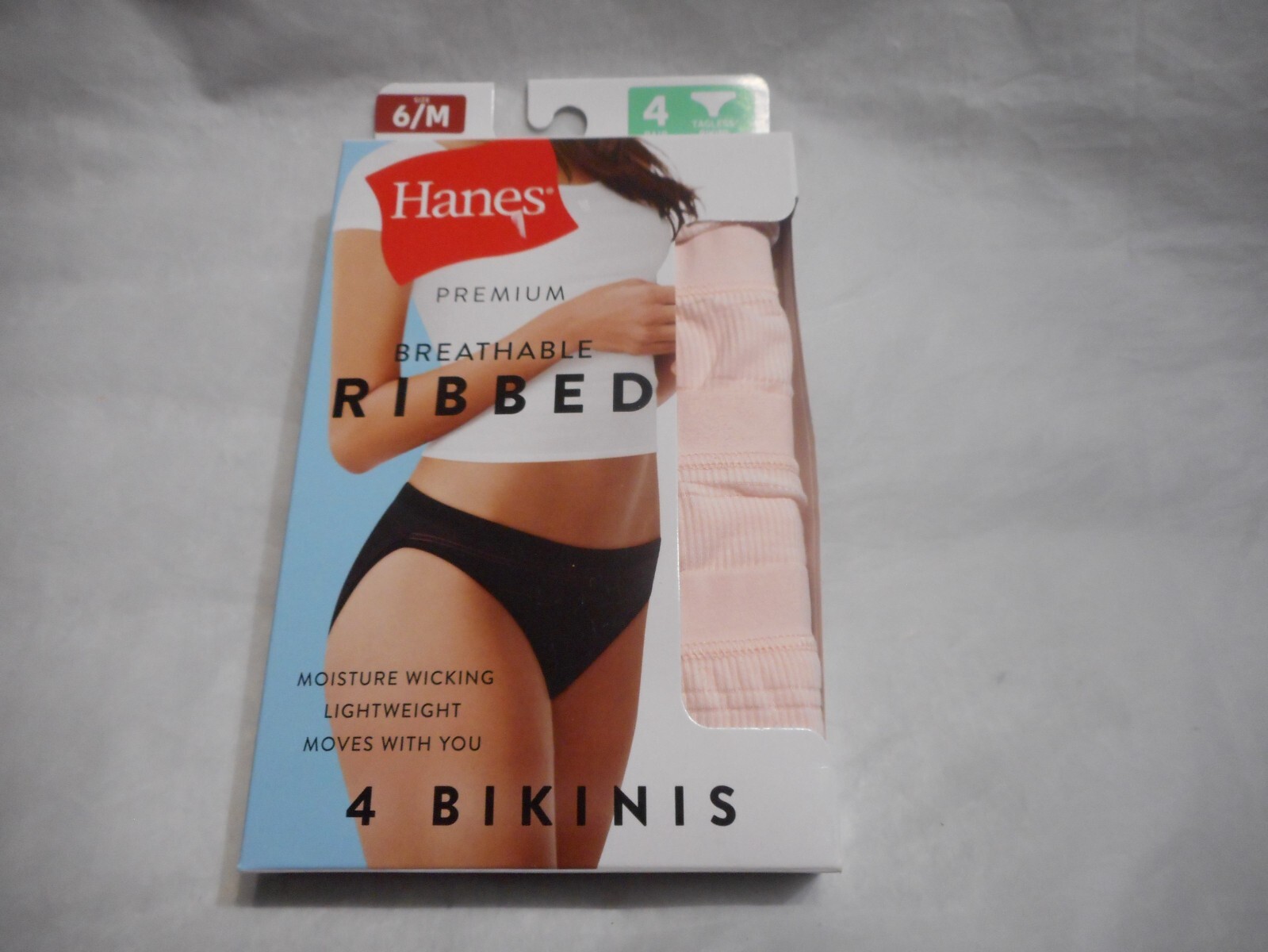 Hanes Premium Women 4 Pack Breathable Ribbed Tagless Pink Bikinis M,L,XL