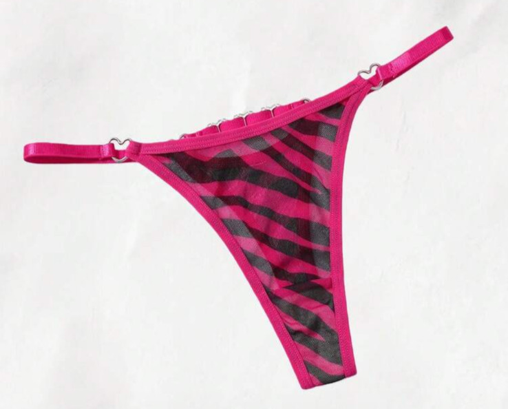 Women’s Hot Pink Zebra Rhinestones Kawaii Cute Sexy G-String Thong Panty size XL
