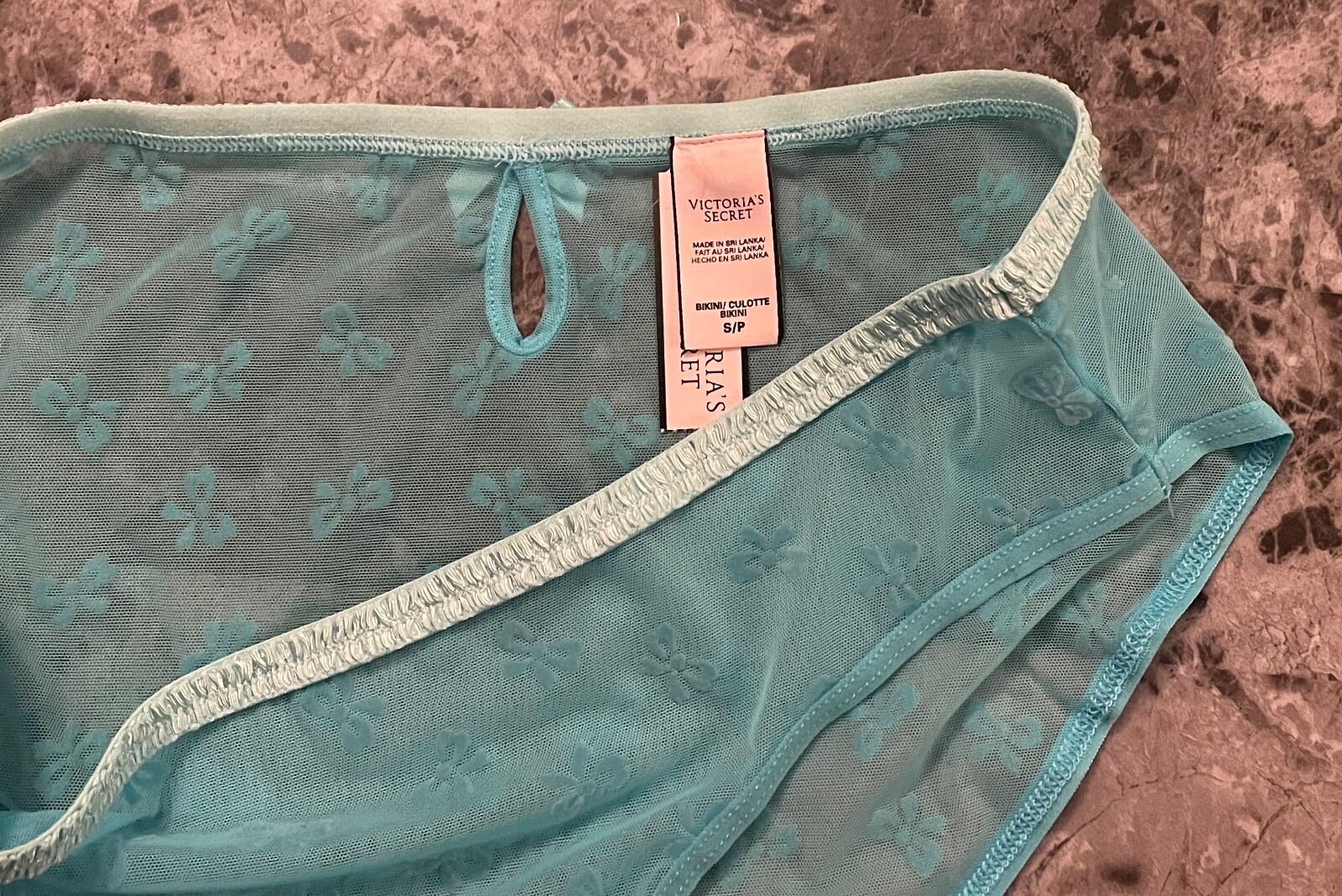 NWT VICTORIA’S SECRET S AQUA MESH VELVET BOW KEYHOLE SCRUNCH RARE BIKINI PANTIES