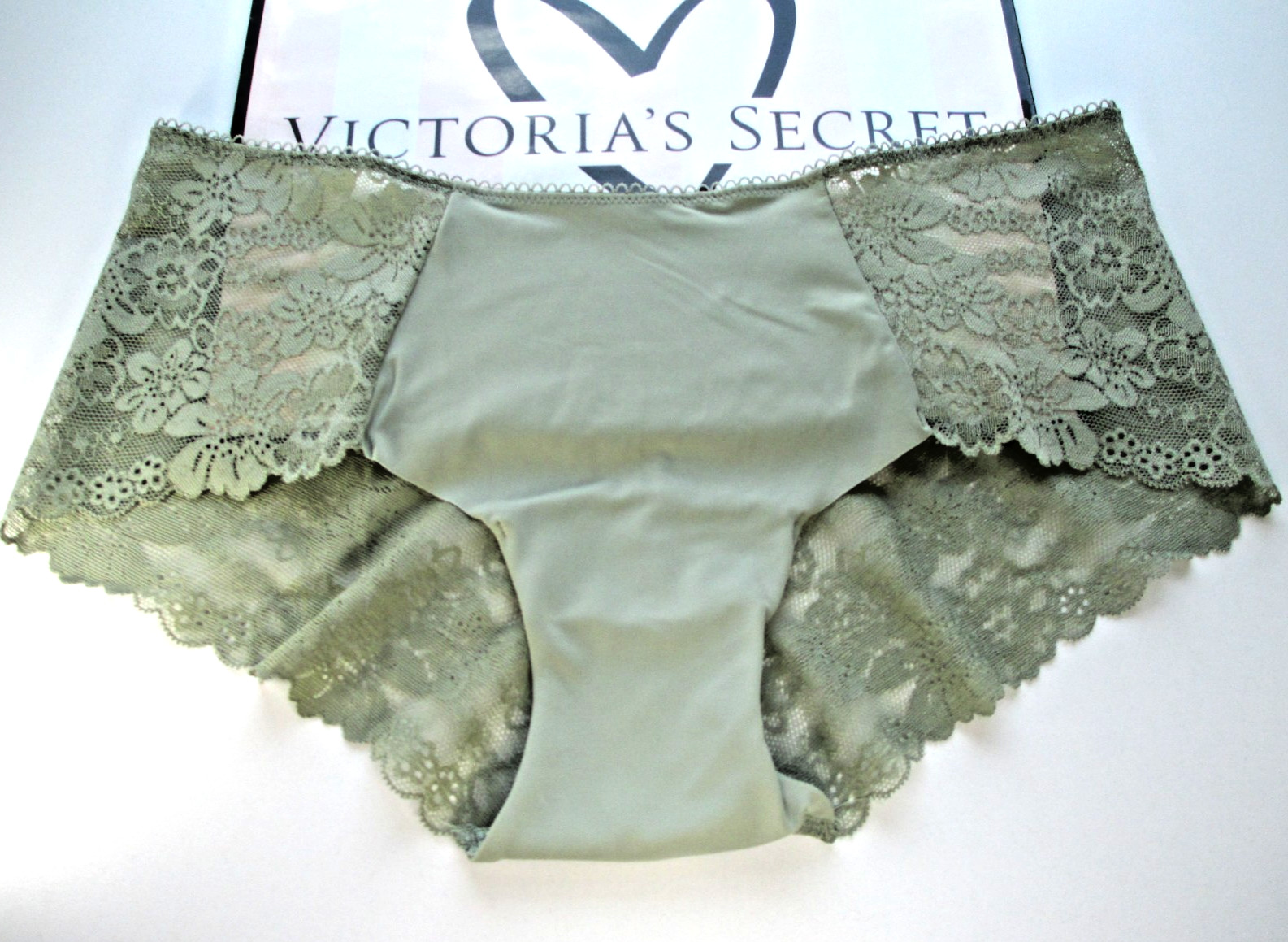 VICTORIA’S SECRET PINK No Show Hiphugger Panty S M L XL Green NWT Lace Trim Back