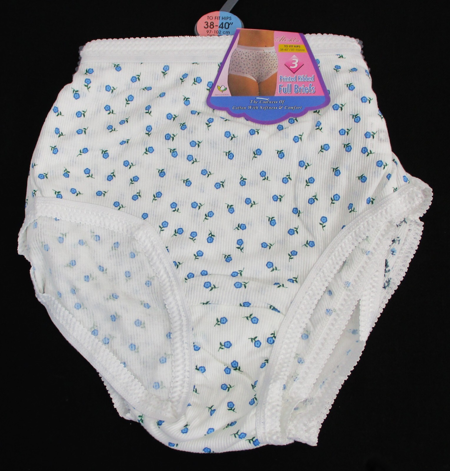 Ladies 3 Pack 100% Ribbed Cotton Full Briefs Sizes :38-40″,42-44″,46-48″,50-52″