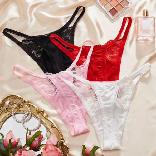 4 Pack Lot Womens Sexy Thongs G string Panties High Leg Underwear Lace Lingeries