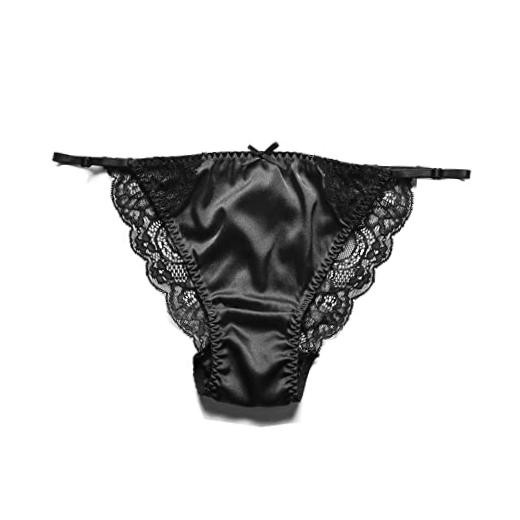Womens Silk String Bikini Satin Panties for Women Underwear Shiny Large Black