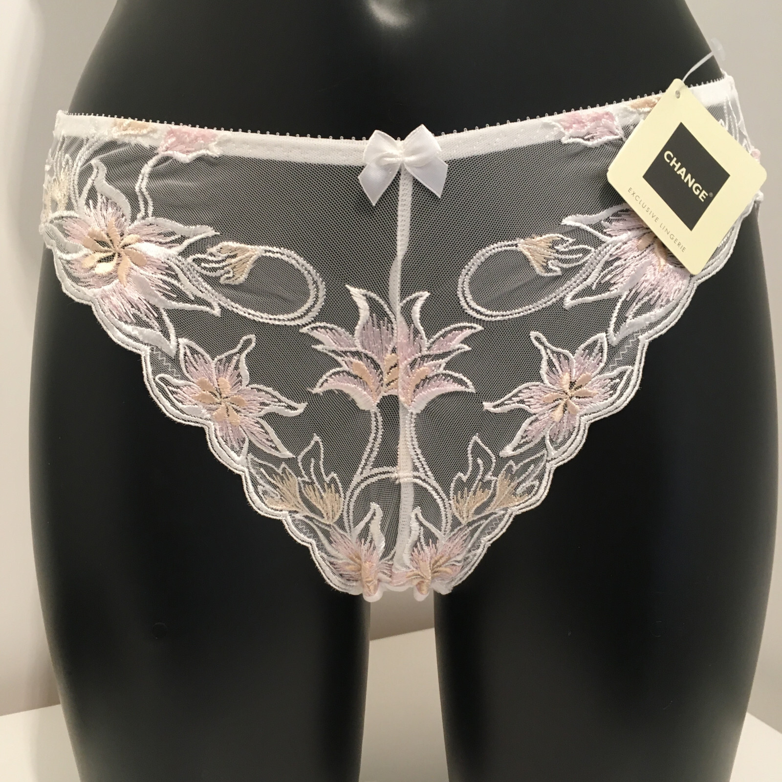 Ivory & Pink Briefs 10 Sheer see through embroidered knickers pants panties