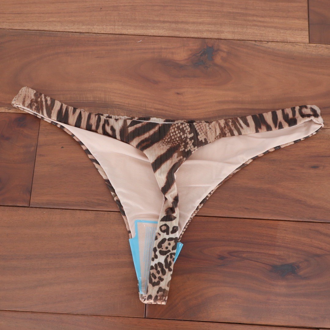 ASOS Design Leopard Animal Print Rib High Leg Thong Panty UK 12 US 8