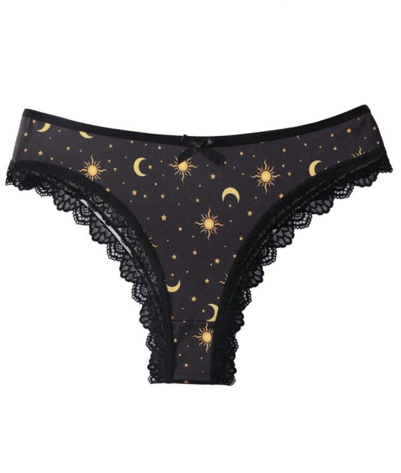 Women’s Teen’s Celestial Stars & Moons Bikini Panties Lace Stretch 4pk (8) Large