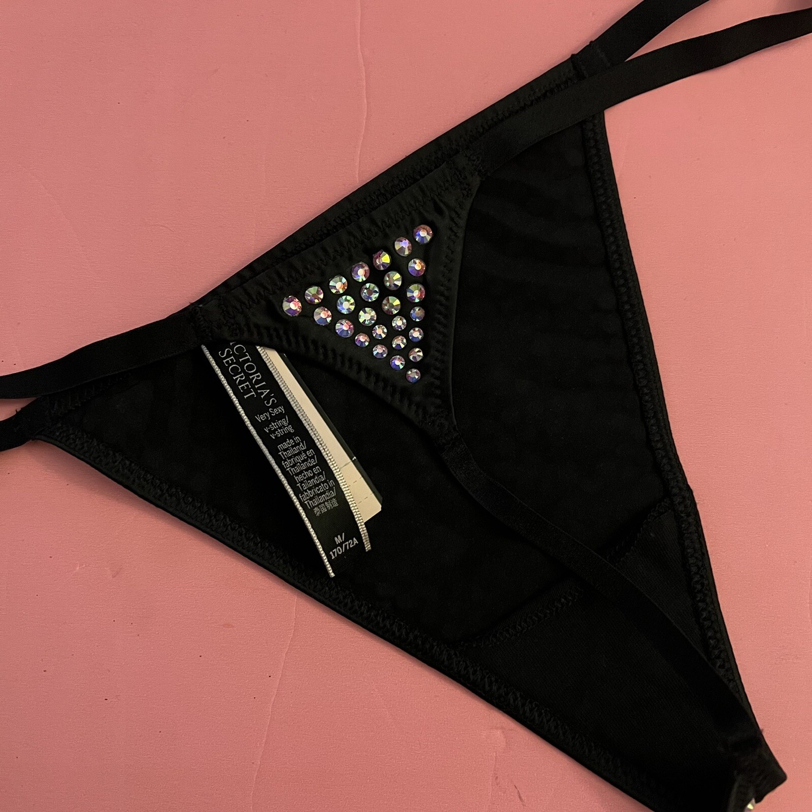 Victoria’s Secret S THONG Black rhinestone Crystallized Embellished FASHION SHOW