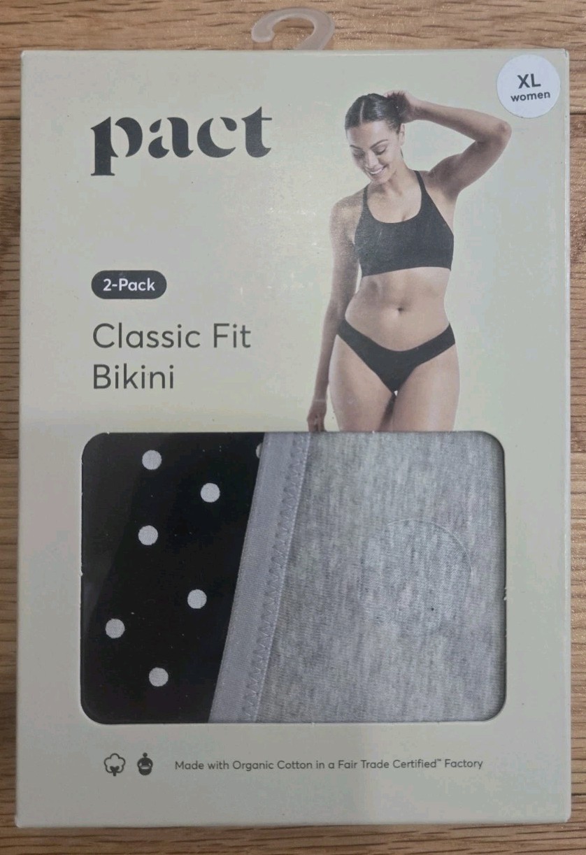 Pact 2pc Classic Fit Bikini Mid Rise Waist Sexy Flirty Organic Cotton New XL