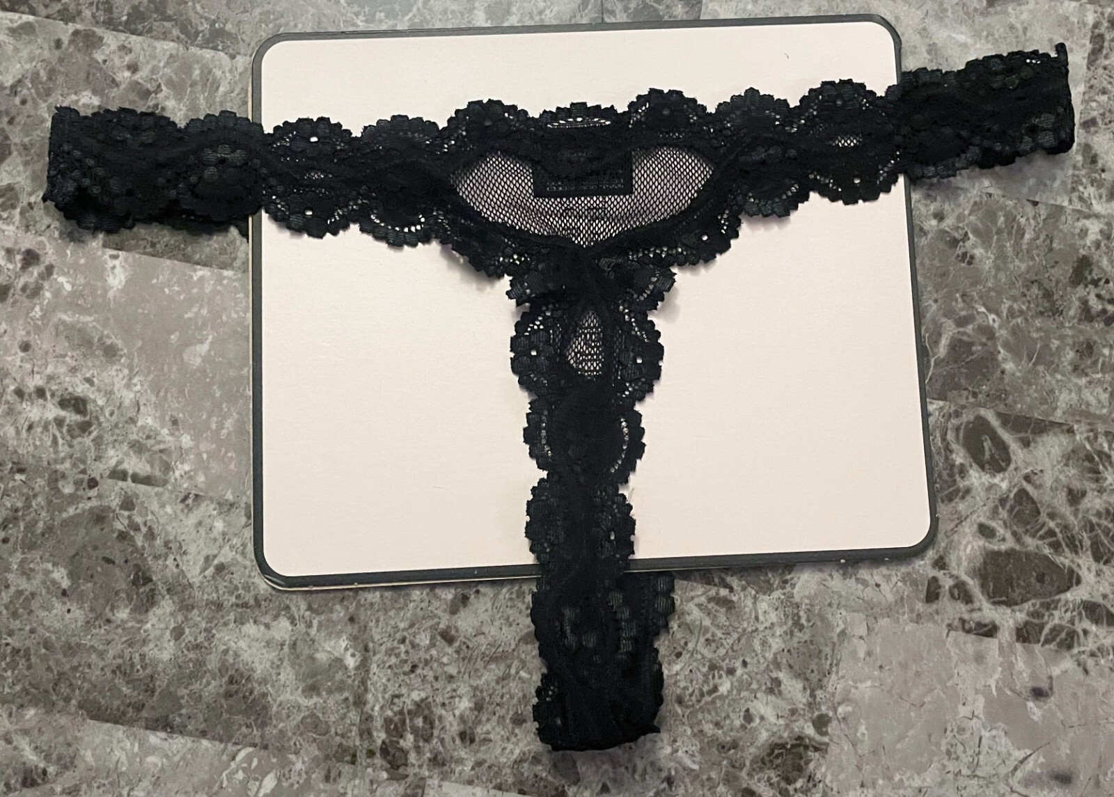 VICTORIA’S SECRET SEXY LITTLE THINGS L BLACK NET LACE VINTAGE RARE THONG PANTIES