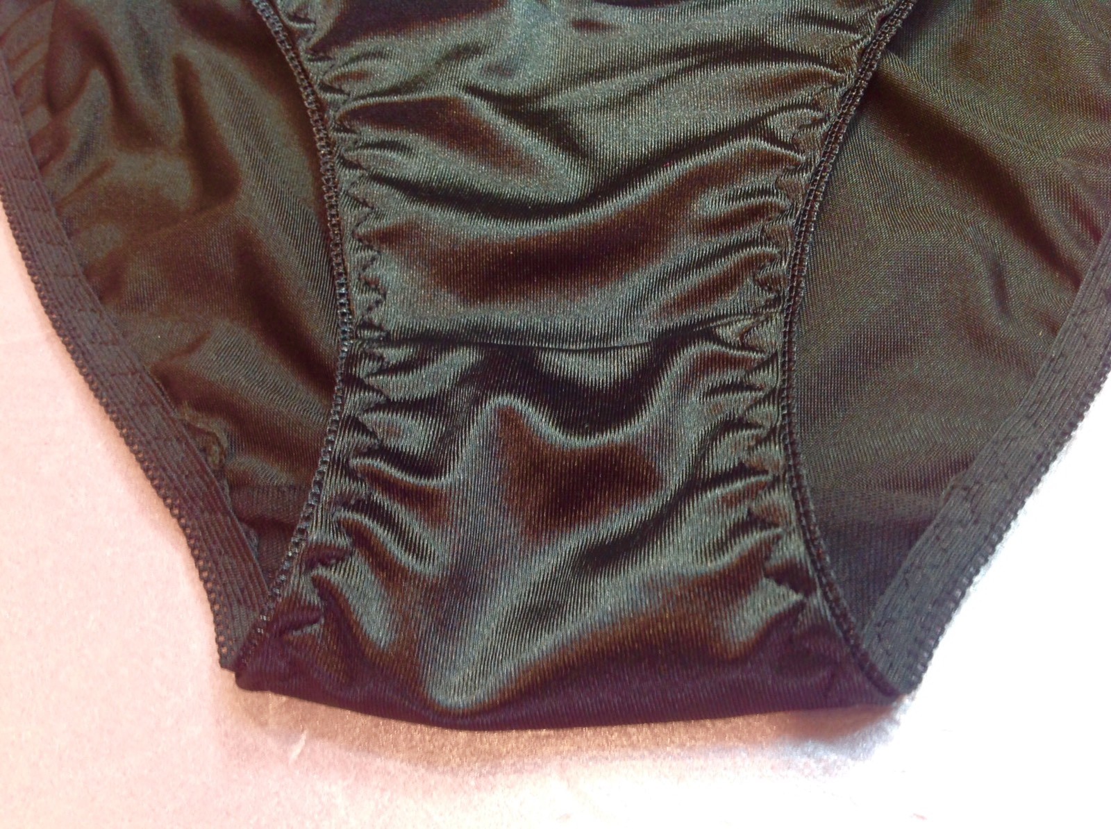 Women Panties Bikinis GRACE SZ S. Black Nylon Satin Soft W/Decoration Elastic