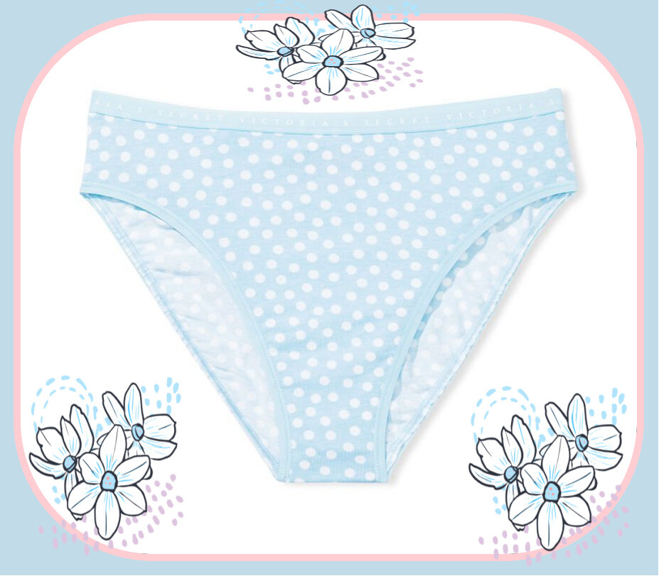 M XL XXL Sky Blue White Dot Cotton Victorias Secret HighLeg Waist Brief Pantie