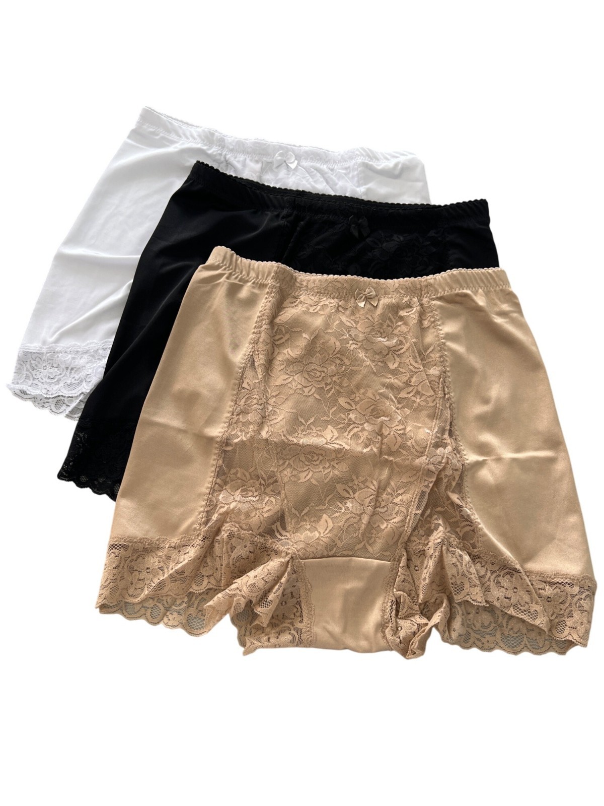 Rhonda Shear 3 Pk Classic Pin Up Boyshort Panty Size XL Black White Beige 666.12