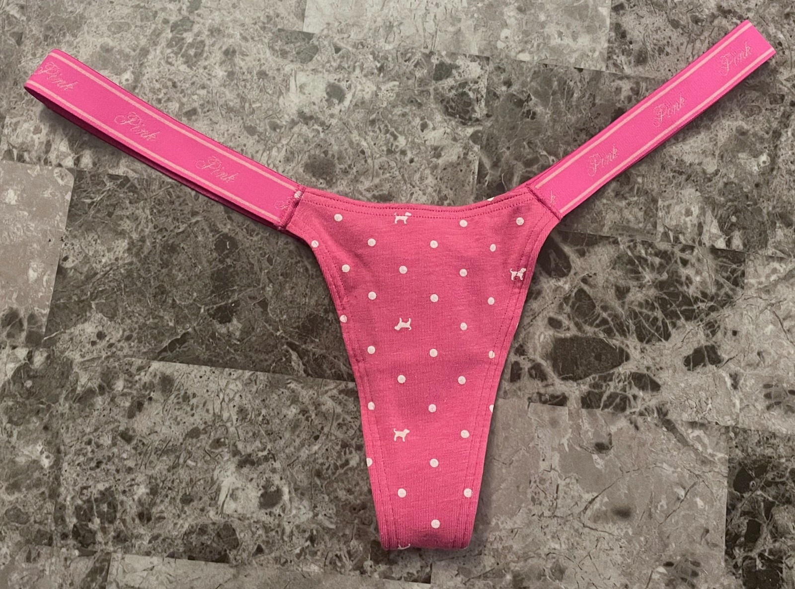 NWT VICTORIA’S SECRET PINK POLKA DOT MICRO TINY LOGO SIDE STRAP THONG PANTIES