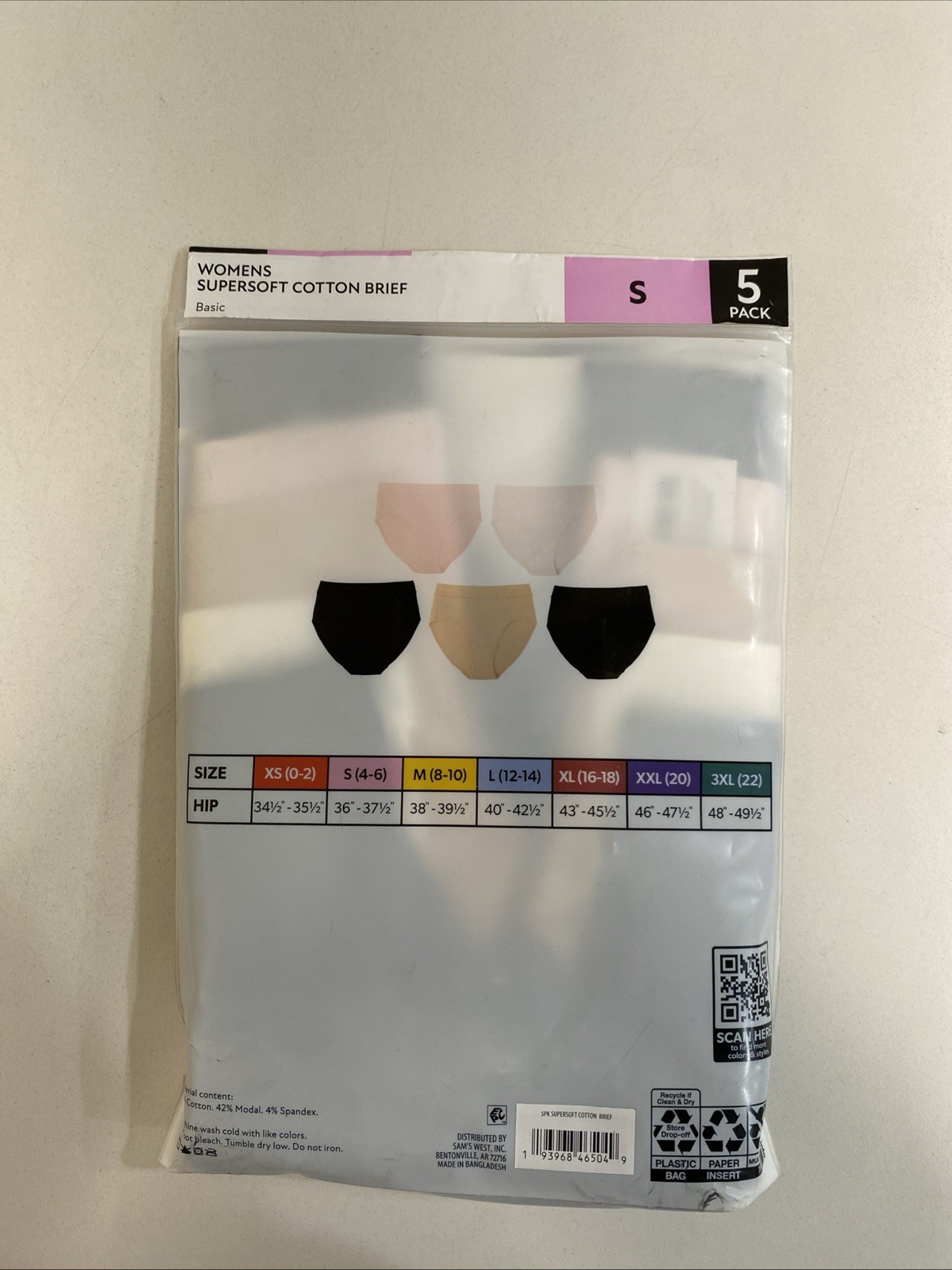 Member’s Mark Women’s 5-Pack Supersoft Cotton Brief Size S