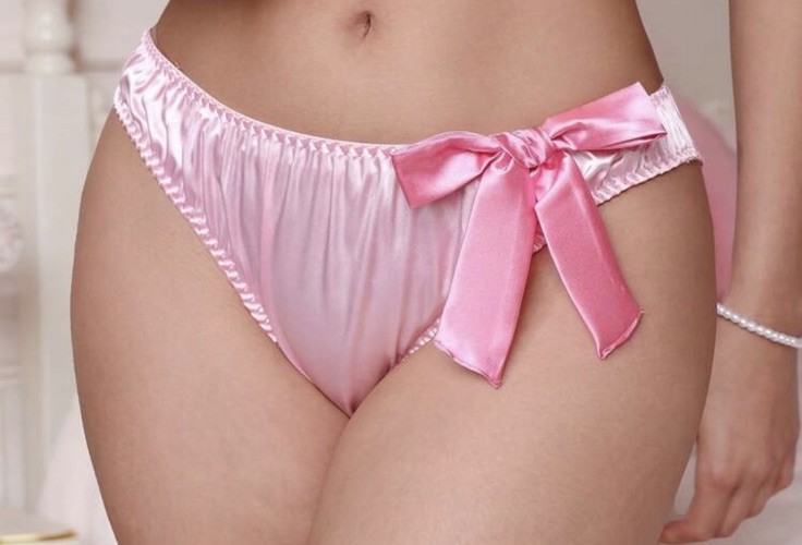 New XL Glossy Pink Satin Big Front Bow Bikini Panties Sissy Knickers