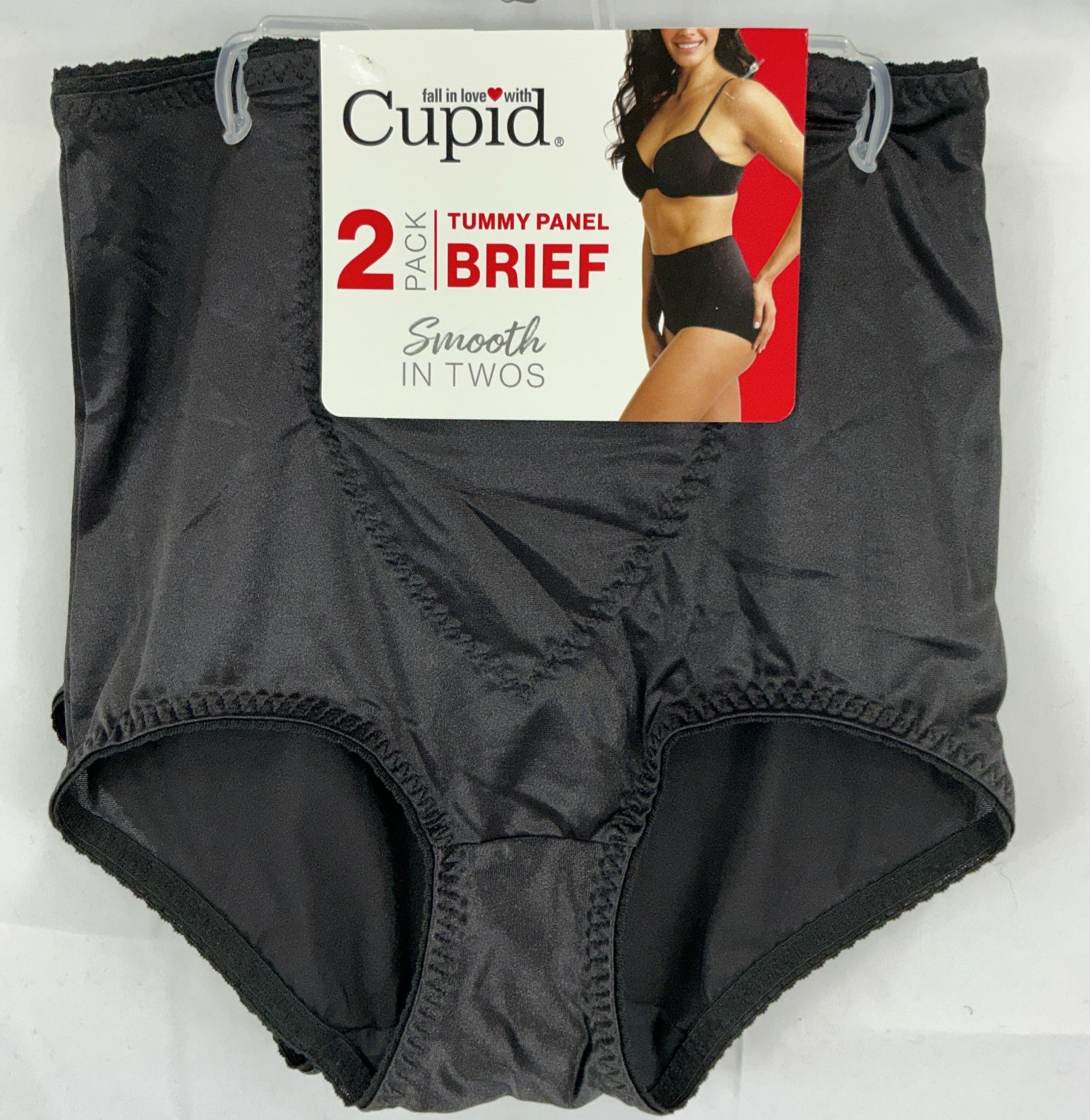 2 Pack Cupid Large Shapewear Black Brief Light Control Tummy Panel New With Tag