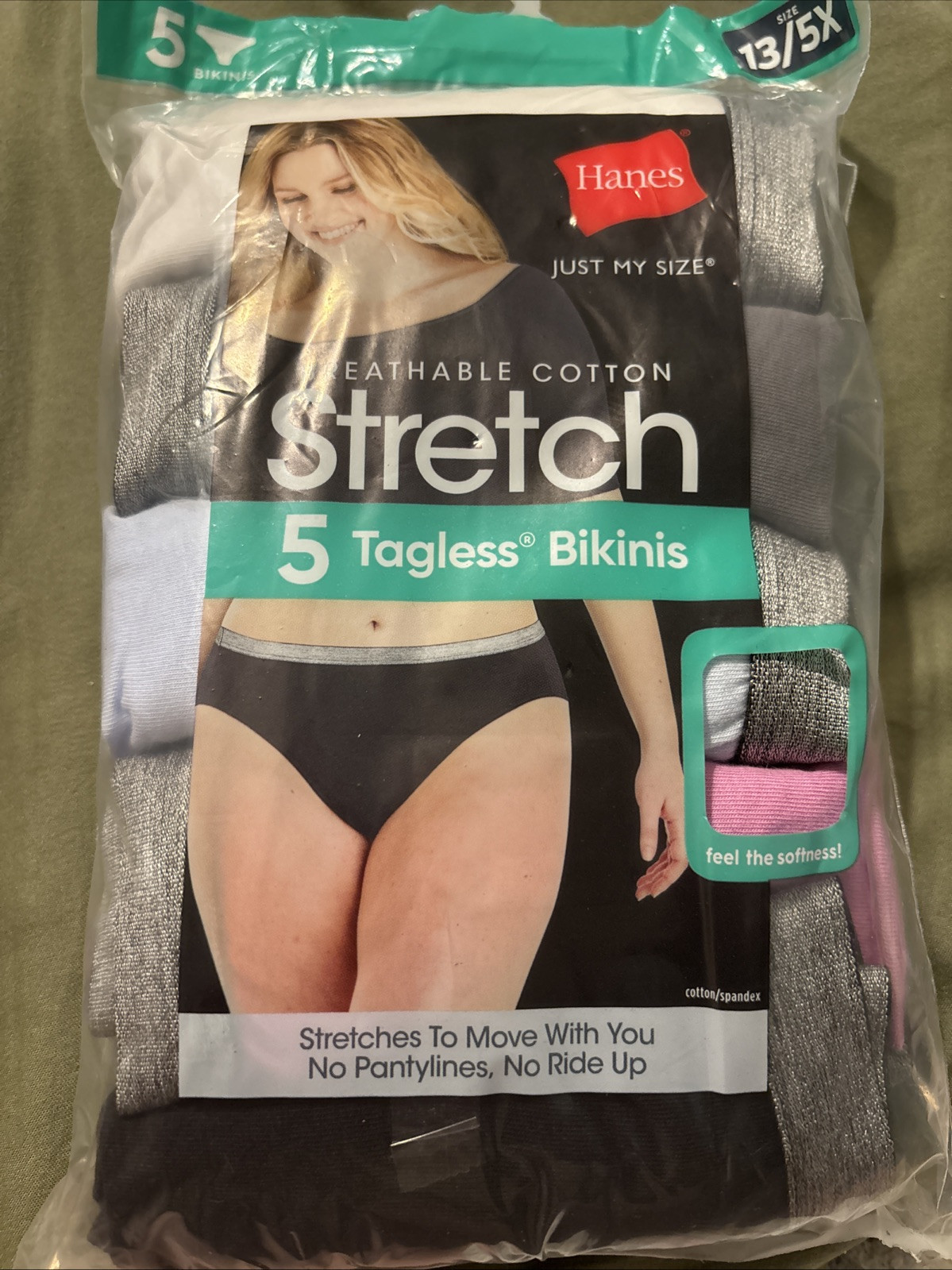 Hanes Just My Size Women’s Stretch Cotton Bikini Underwear, 5-Pack 13 5X Multi