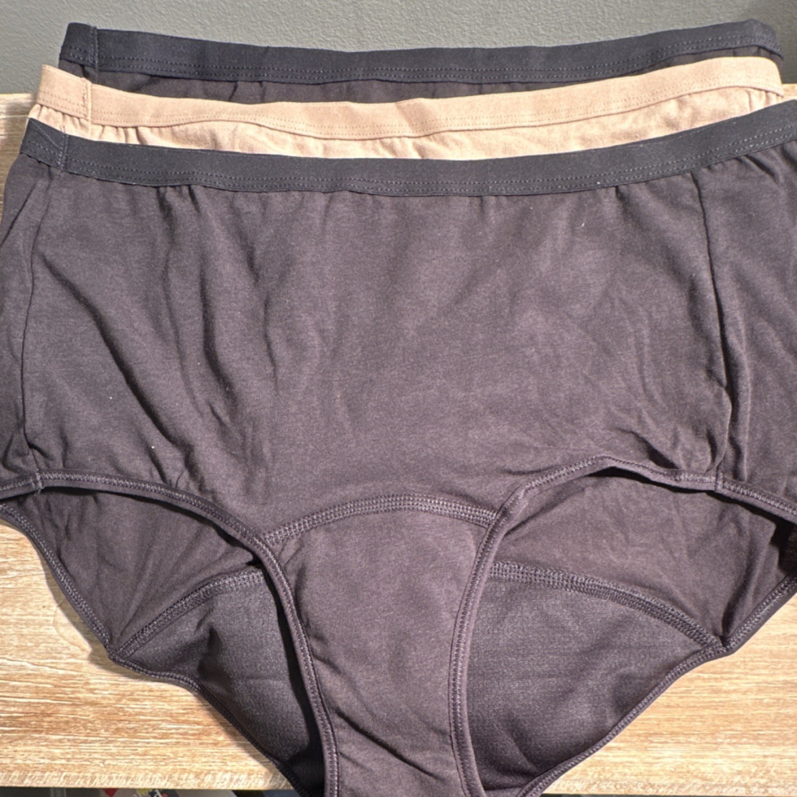 Hanes Comfort Period Brief Panties 3 8/XL Black Beige 3 Pack Women