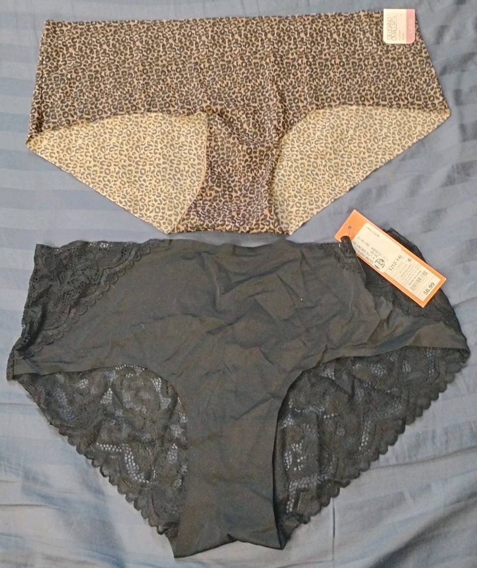 2x Large (12-14) Gilligan & OMalley Black Lace & Animal Print Hipster Panties