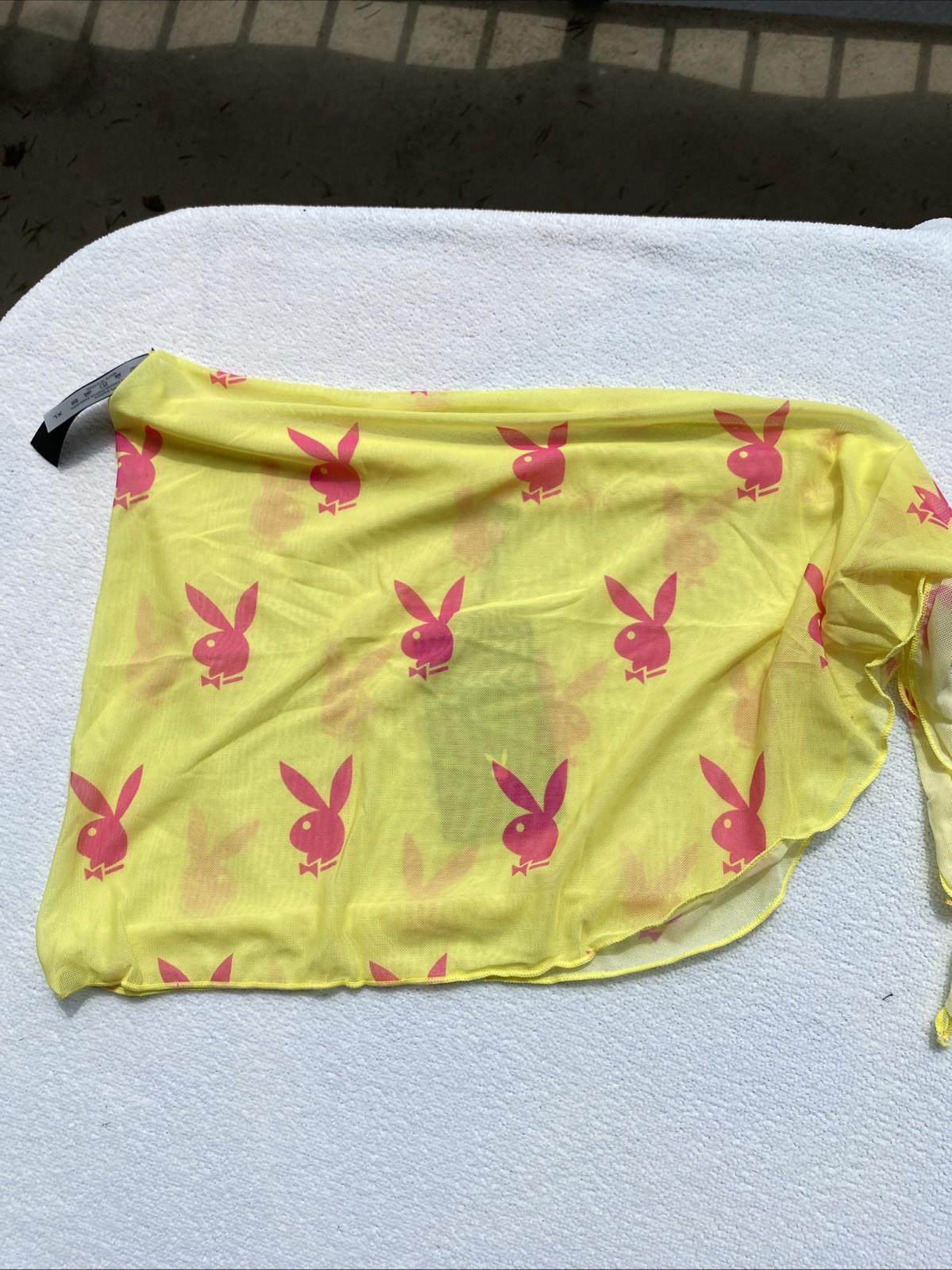 Large To XL Yellow Playboy Mesh Sarong With Bright Pink Bunnies