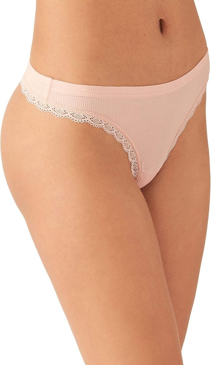 B.tempt’d Rib Thong Panty 2-Pack Innocence Lace Trim Rose Smoke Women’s S