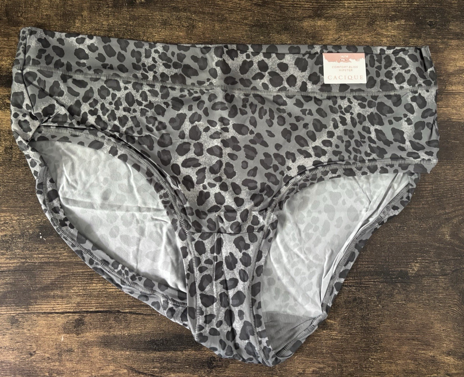Plus Size 14/16 Lane Bryant Cacique Comfort Bliss Hipster Gray Cheetah Leopard