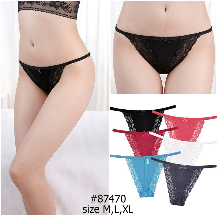 Women’s Cotton G-string Thong Knickers Panties Lace Gusset Sexy XS S 6 8 10