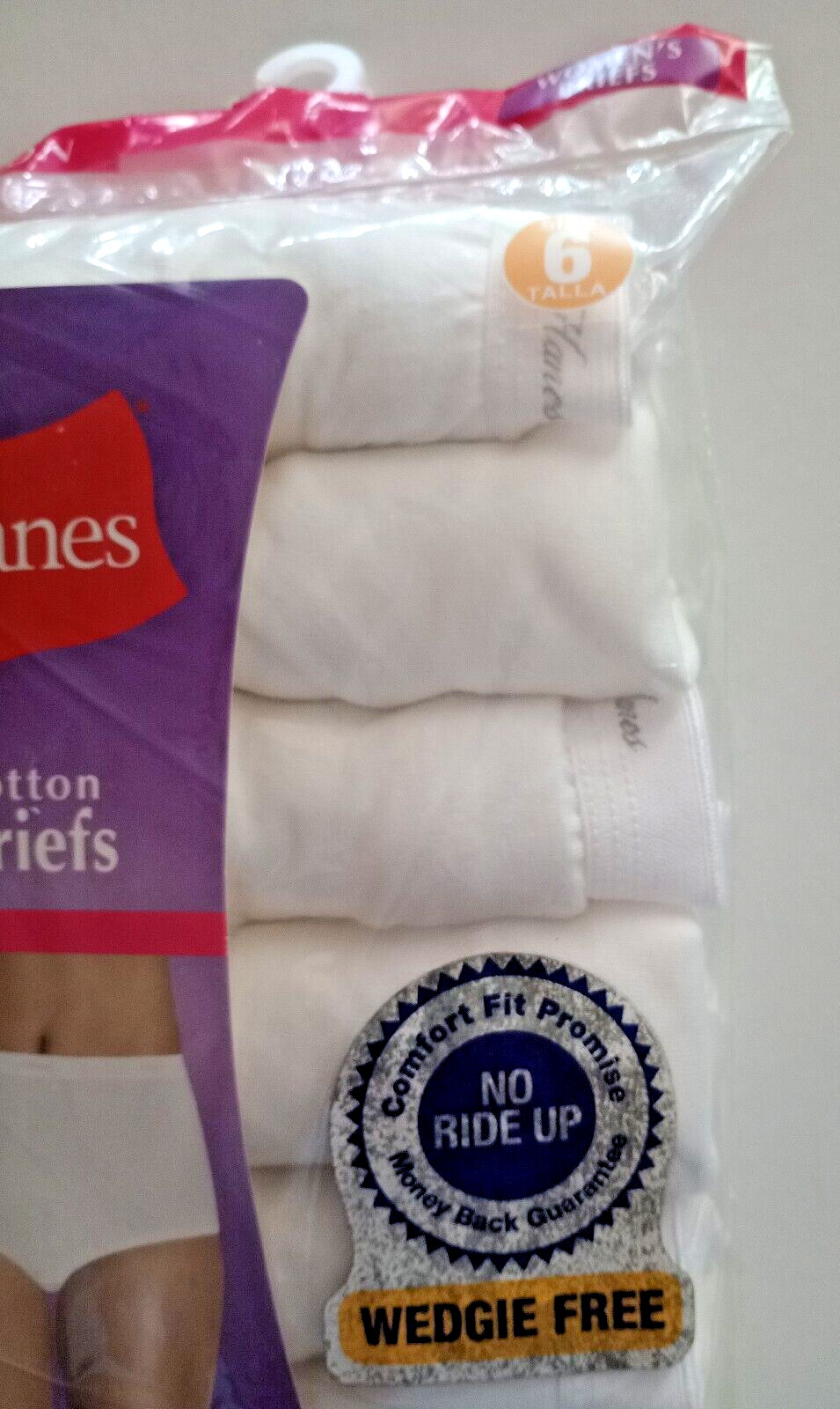 Ladies White Hanes Briefs Panties Size 6 M Cotton w/Cotton Liner 6 Pair NWT