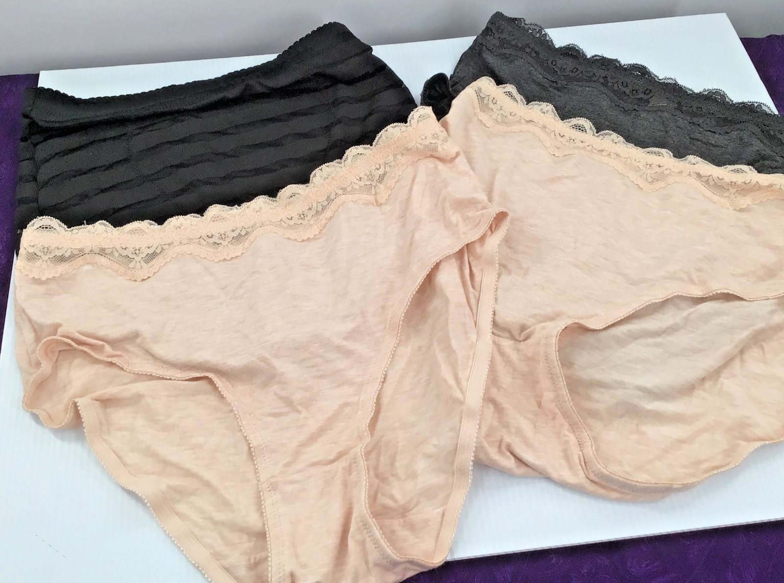 Rhonda Shear Style 4227 – 3 Pair, 2 Peach, 1 Charcoal, + 1 Black Style 4003 MED