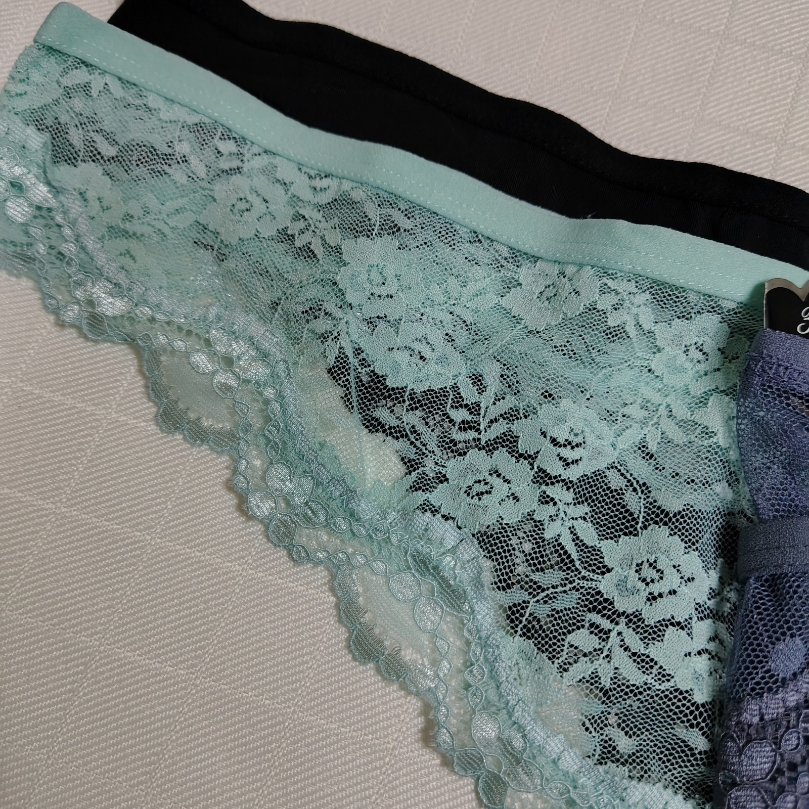 Womens Panties Size XXXL/10 Thong Smart Sexy 3) Pack Black Mint Steel Blue Lace
