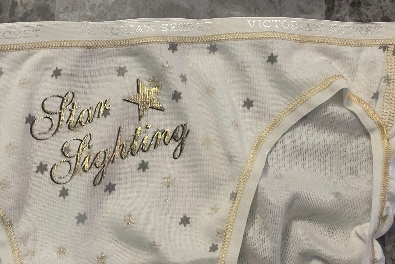 NWOT VICTORIA’S SECRET XL GOLD GRAY STAR 100% COTTON VINTAGE RARE BIKINI PANTIES
