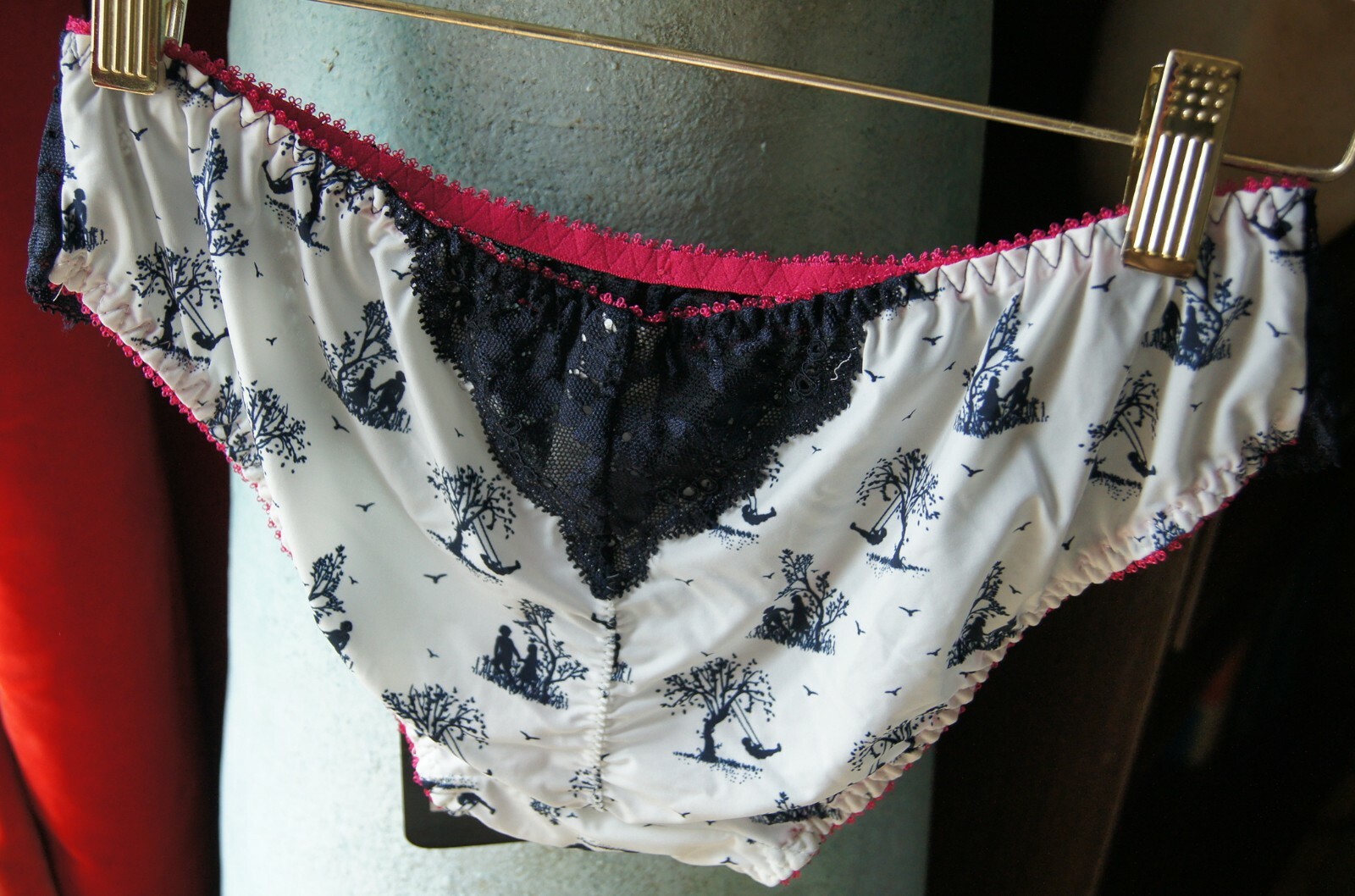 Hot Milk White/Black “Confidence Is Radiance” Toile de Jouy And Lace Briefs